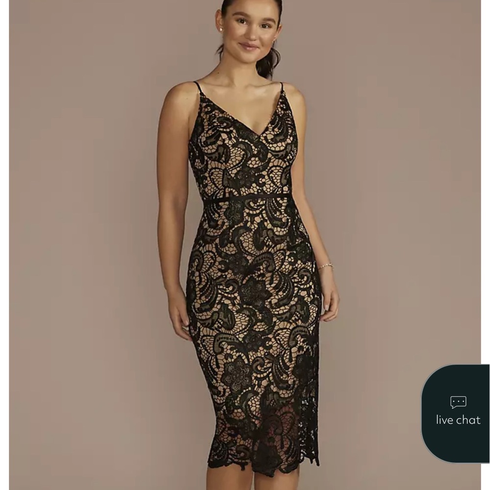David's Bridal Black Lace Midi Dress